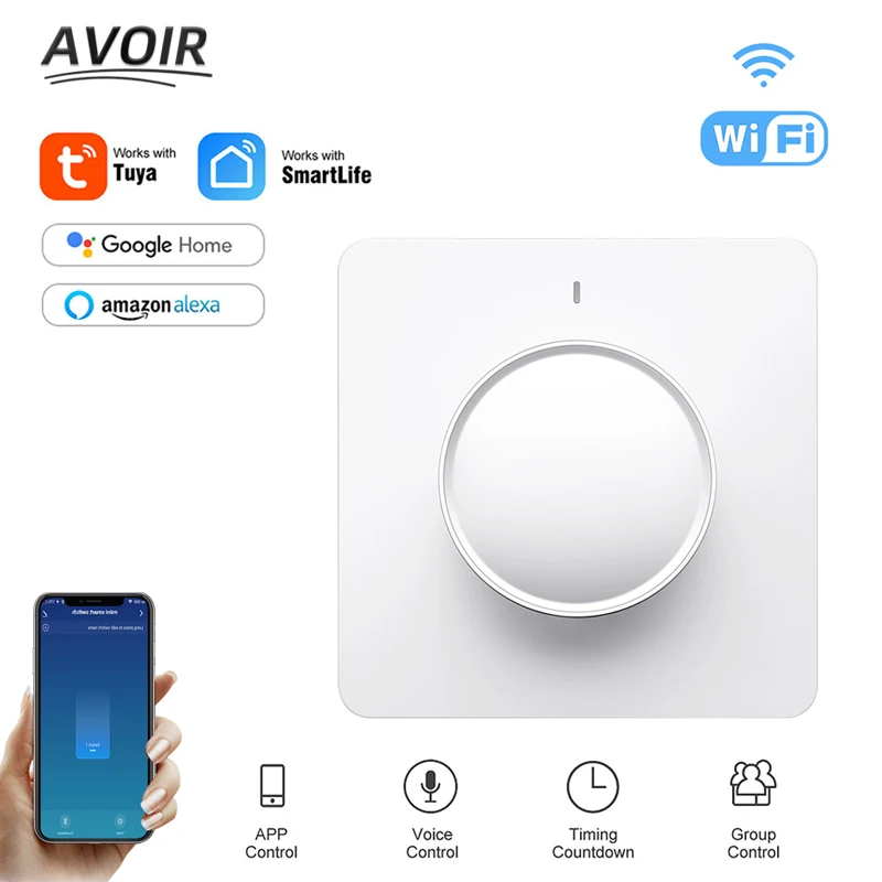 

Avoir Tuya Wall Smart Light Switch Wifi Dimmer Konb Switch Bluetooth Wireless Voicel Control On/Off Works With Alexa Google Home