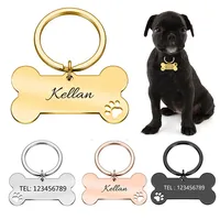 Anti-Lost Pet ID Tag Keychain Personalized  Engraved Name Phone No.Puppy Dog Collar Tag Keyring Bone Custom Accessories Gift