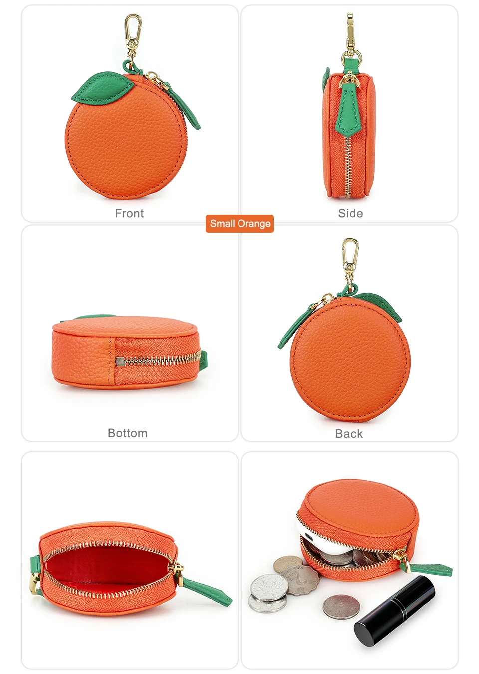 CONTACT'S Genuine Leather Bag Charm, Fruit Series Mini Pouch Keychain, Cute Handbag Pendant for Women, Female Small Item Holder