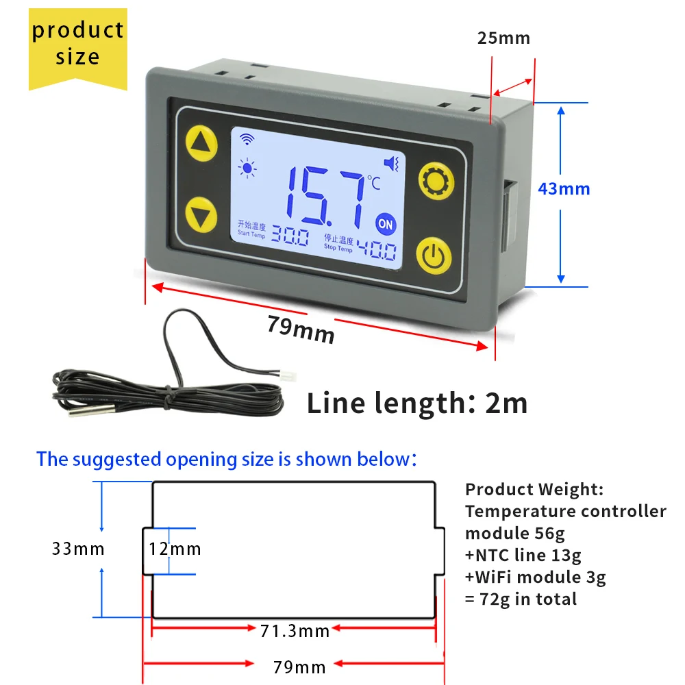 ST10 WIFI Digital Temperature Controller Centigrade Thermostat with Sensor Relays for Refrigerator Fermenter