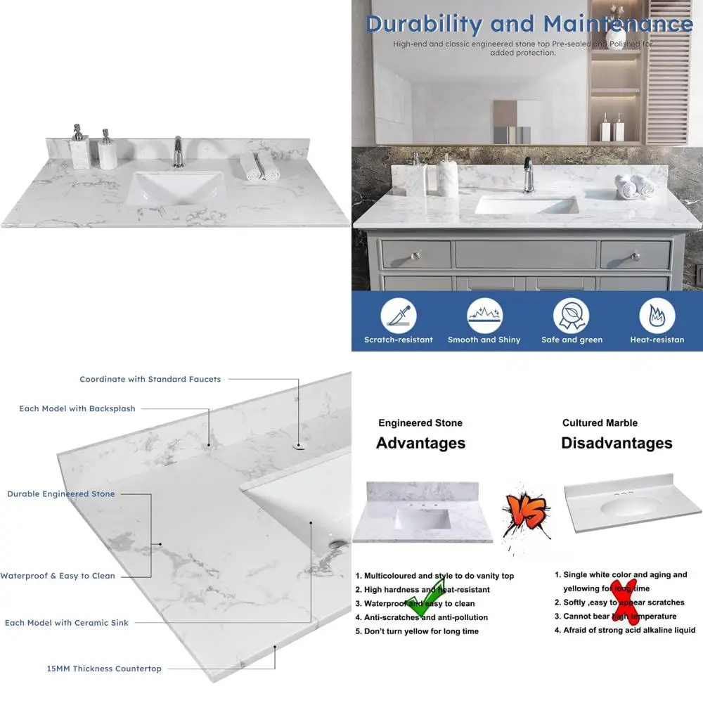 

43-дюймовый мраморный туалетный столик с прямоугольной керамической раковиной и фартуком, белый carrara, соответствующий каменный фургон на столешнице