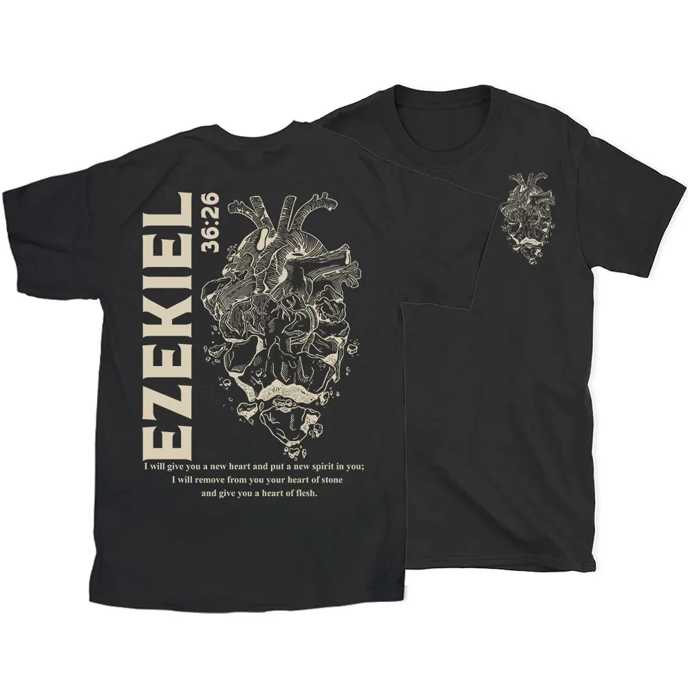 2026 Fashion New Men's T-shirt Street Fashion Dark Gothic I Will Give You A New Heart and Put A New Spirit Loose Cotton T-shirt