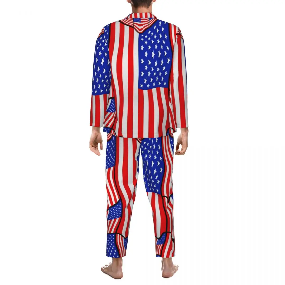 Soft American Flag Pajamas Set Spring Soft American Flag Cute Soft Leisure Sleepwear Men 2 Pieces Casual Loose Custom Home Suit