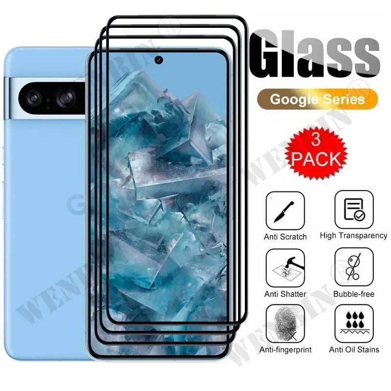 3 Piezas Vidrio Templado Para Google Pixel 11 10 9 8 7 6 Pro XL 7A 5A 3 XL Curvo Cobertura Completa Protector de Pantalla