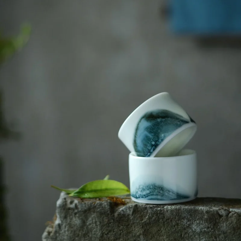 Jingdezhen Ink Painting Gaiwan Set Jingdezhen High Temperature Porcelain Kung Fu Tea Set Ink Painting Landscape Humanities Tea W