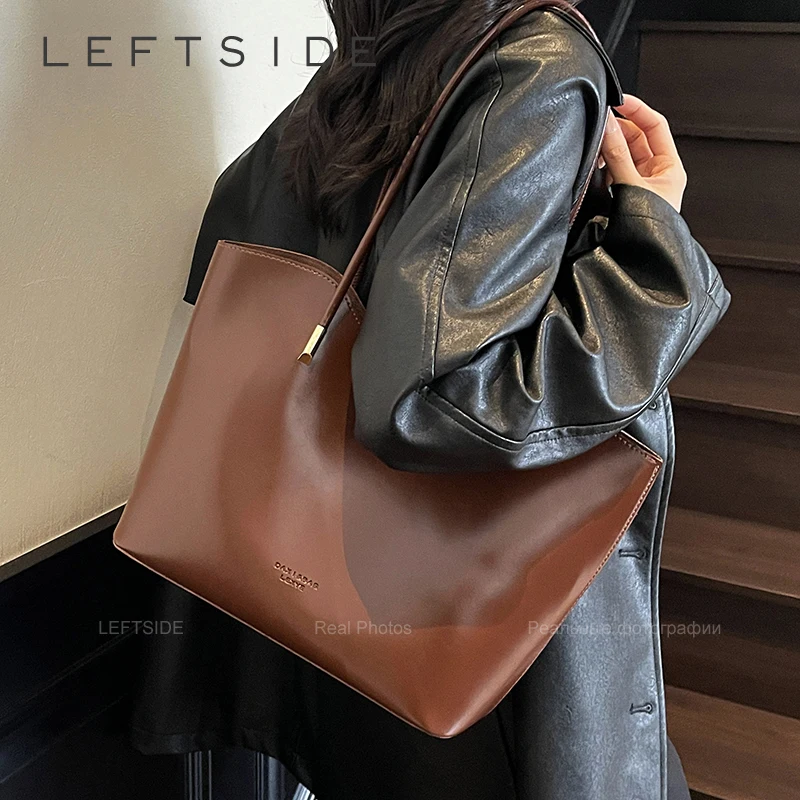 

LEFTSIDE High-capacity PU Leather Shoulder Bags for Women 2025 Luxury Designer Tote Bag Females Short Handle Handbags and Purses