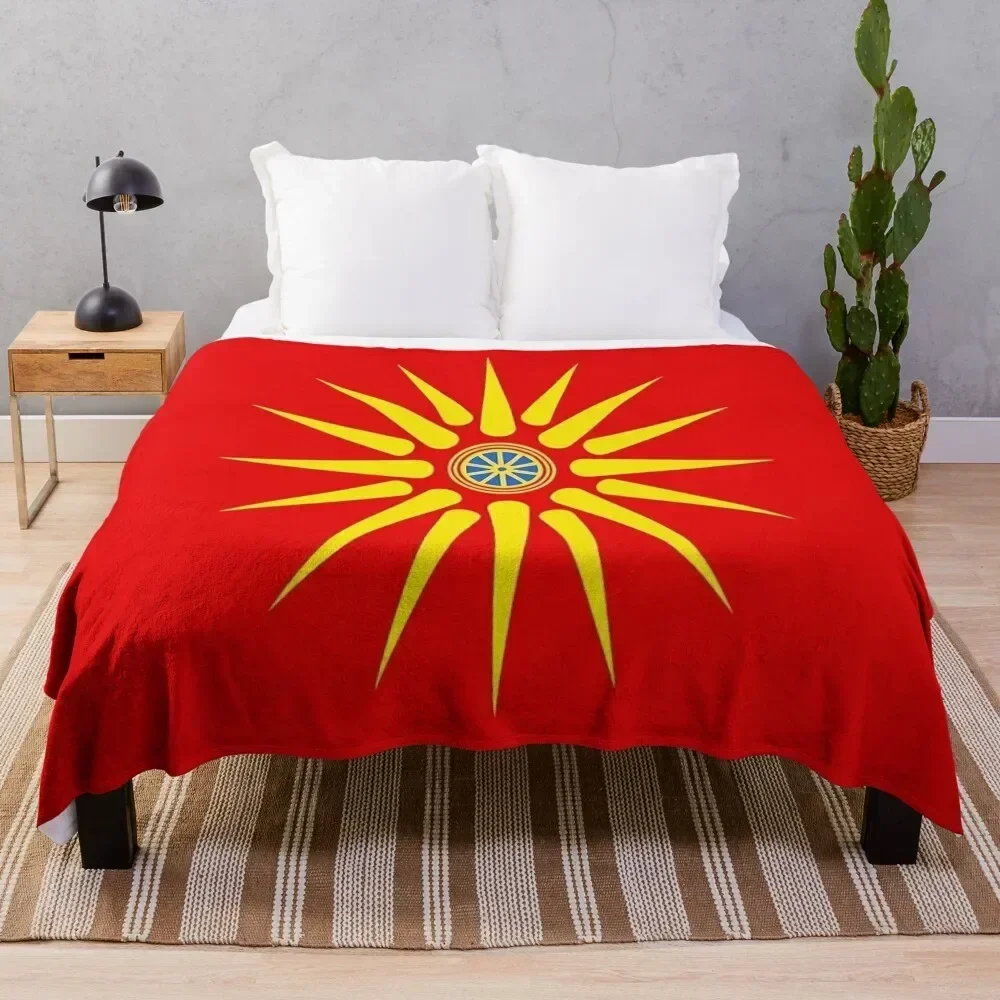 

North Macedonian Flag Throw Blanket Decoratives Beach Decorative Sofa Furry Blankets