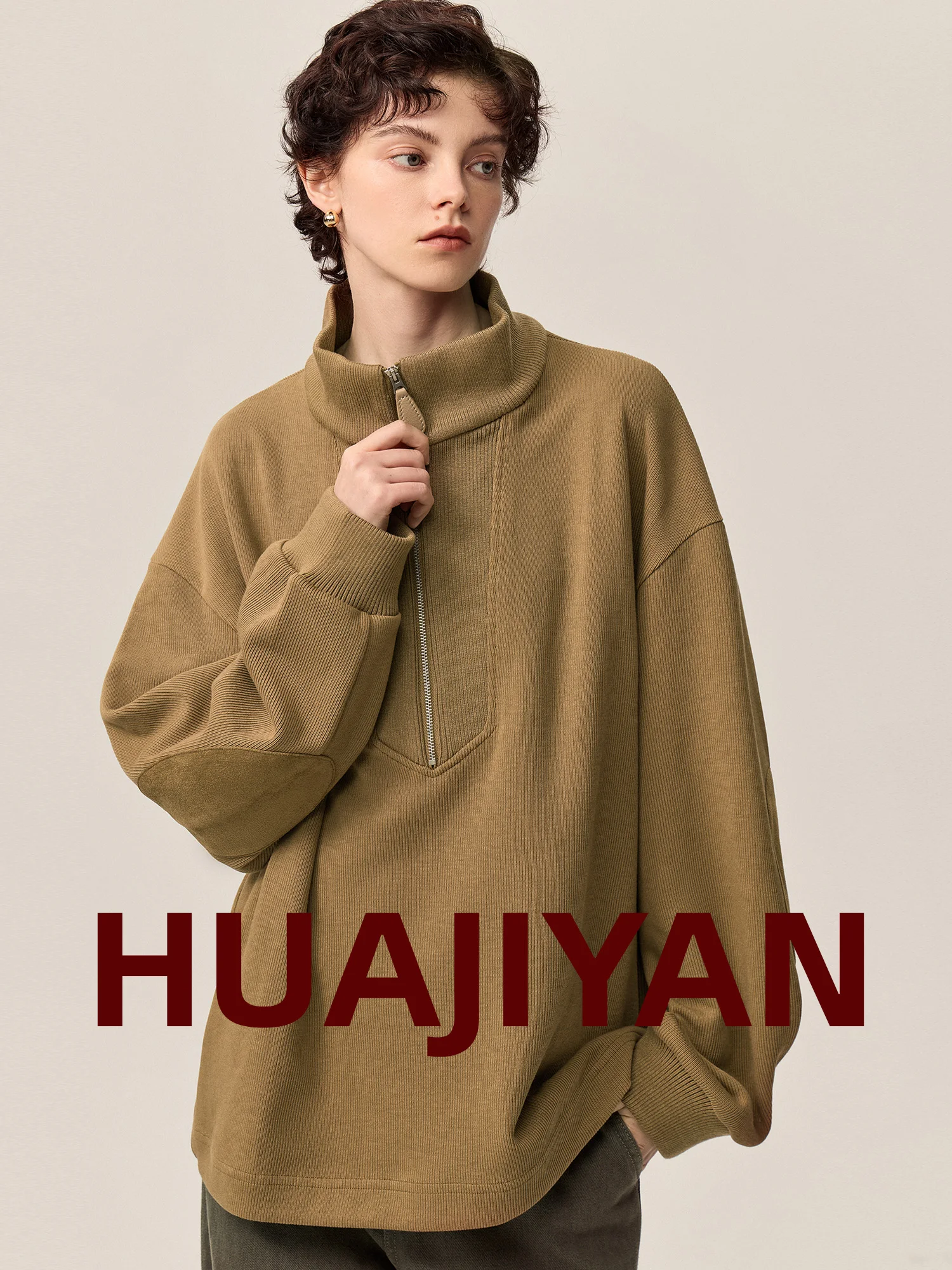 

Hua Ji Yan Long Staple Cotton f Zip Ne Sweatirt Coffee Bean Premium Combed Cotton Regular Fit Long Sve Sweatirt