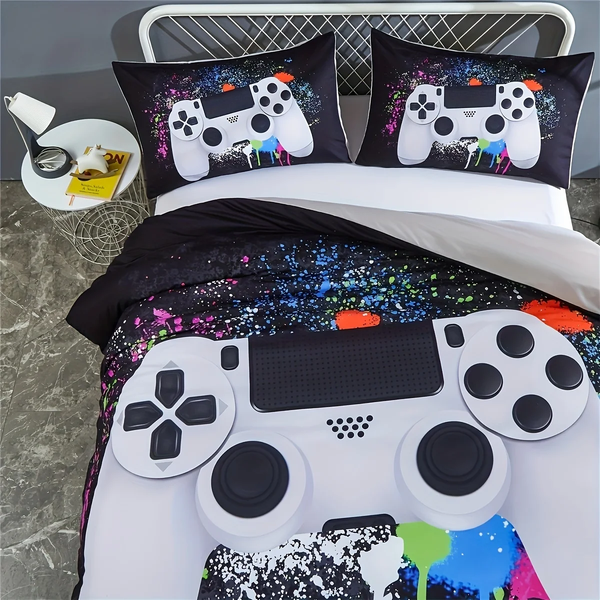 

2/3pcs Gamepad Printed Duvet Cover Set, Games Video Controller Bedding Set For Bedroom Decor (1 Duvet Cover + 1/2 Pillowcase)