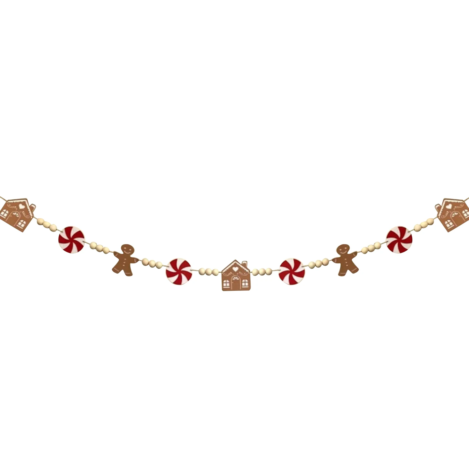 Christmas Wooden Bead Garland Festive Candy Gingerbread Man Hanging Ornament Charming Seasonal Banner for Party
