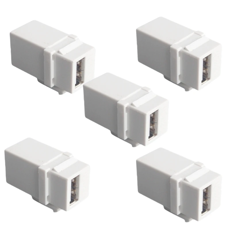 5-piece USB2.0 straight head female to female connector with buckle support for wall panel installation, black and white