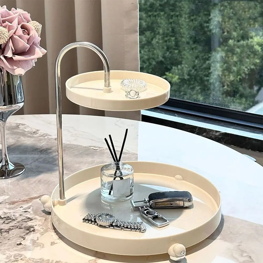 

Акриловый органайзер для макияжа, двухслойный декоративный стеллаж для выставки товаров, компактный вращающийся держатель, органайзер для туалетного столика, туалетный столик