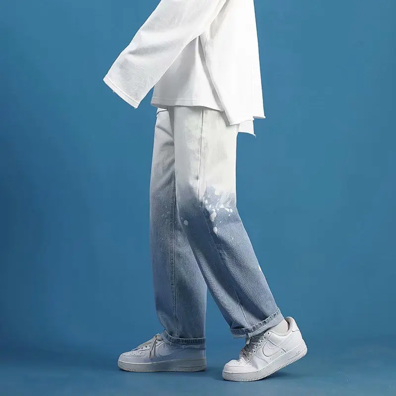 Harajuku Gradient Baggy Jeans Men Wide Leg Denim Oversize Pants Streetwear Fashion Trouser Y2k Clothes