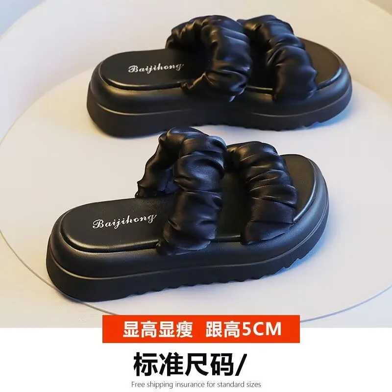 

Slippers Women Summer Beach Sandals Bathroom Home Non Slip Shoes Thick-soled Raised Roman Style Suitable Indoor and Outdoor