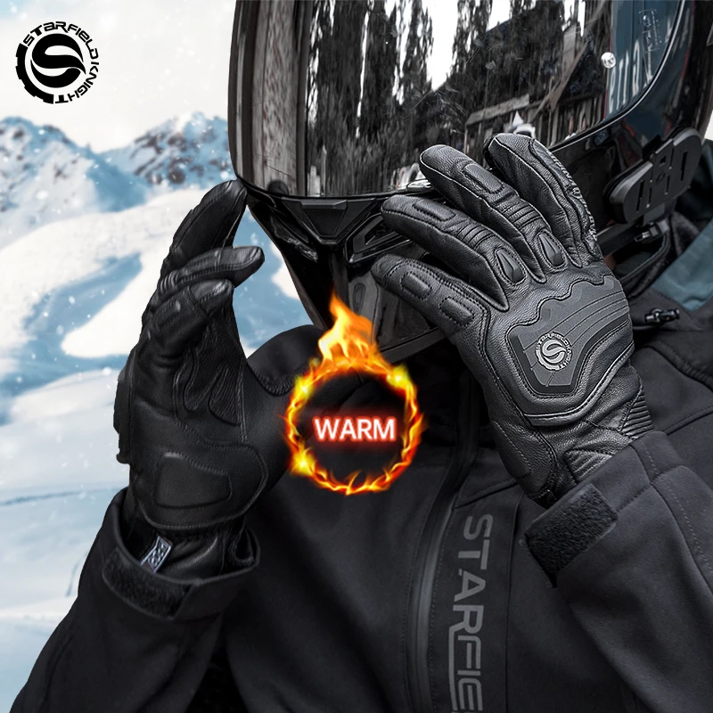 SFK Motorcycle Gloves Winter Warm Genuine Goatskin Leather Breathable Non-slip Wear-resistant Joint Protective Riding Equipment