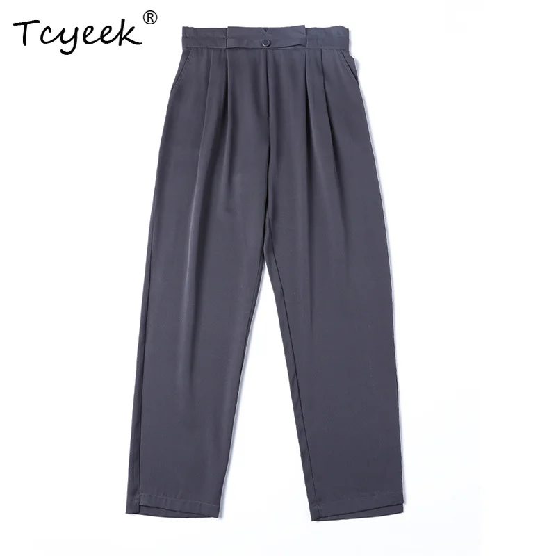 

Tcyeek, 95% шелк шелковицы, 5%, спандекс, осенние брюки 2023, женские однотонные брюки-карандаш, облегающие брюки для мам на маленьких ногах, для поездок на работу B3N162QC