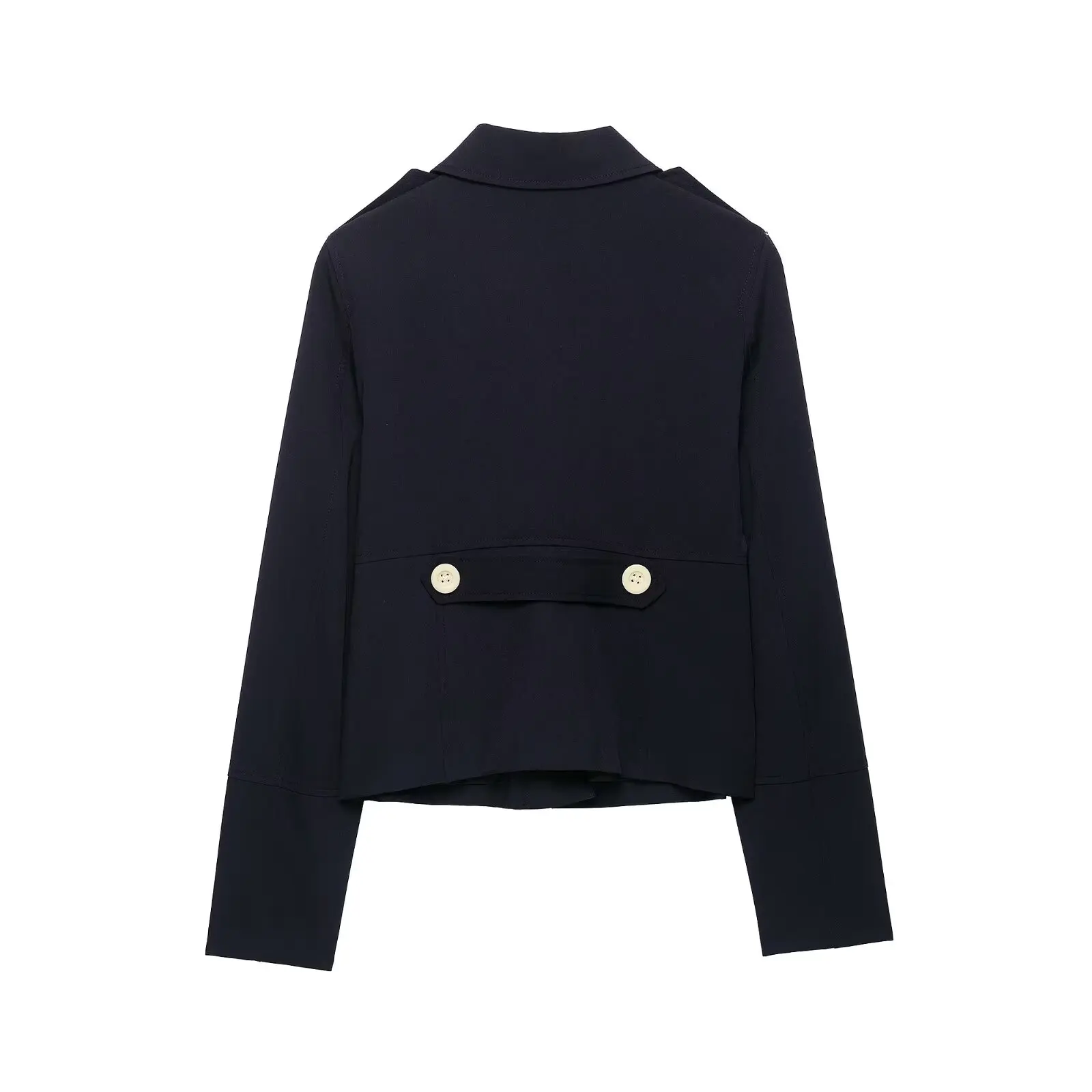 BSAY Vintage Office Women Contrast Button Cropped Blazer Lapel Collar Epaulet Decor Flap Pockets Sleeve Casual Work Short Jacket