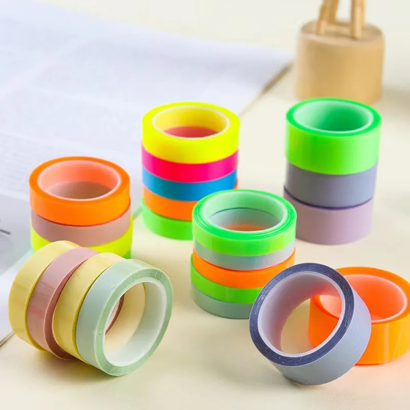 5 Roll Fluorescerende Kleur Plakkerige Noten 8Mm * 5M Tranenbare Transparante Tape Notities Index Tabs Vlaggen Boek Markeringen Notities Lezen Notities