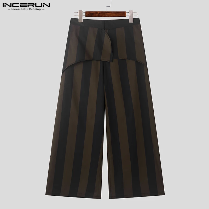 INCERUN 2024 American Style Fashion Trousers Men's Striped Layered Design Long Pants Casual Clubwear Male Hot Selling Pantalons