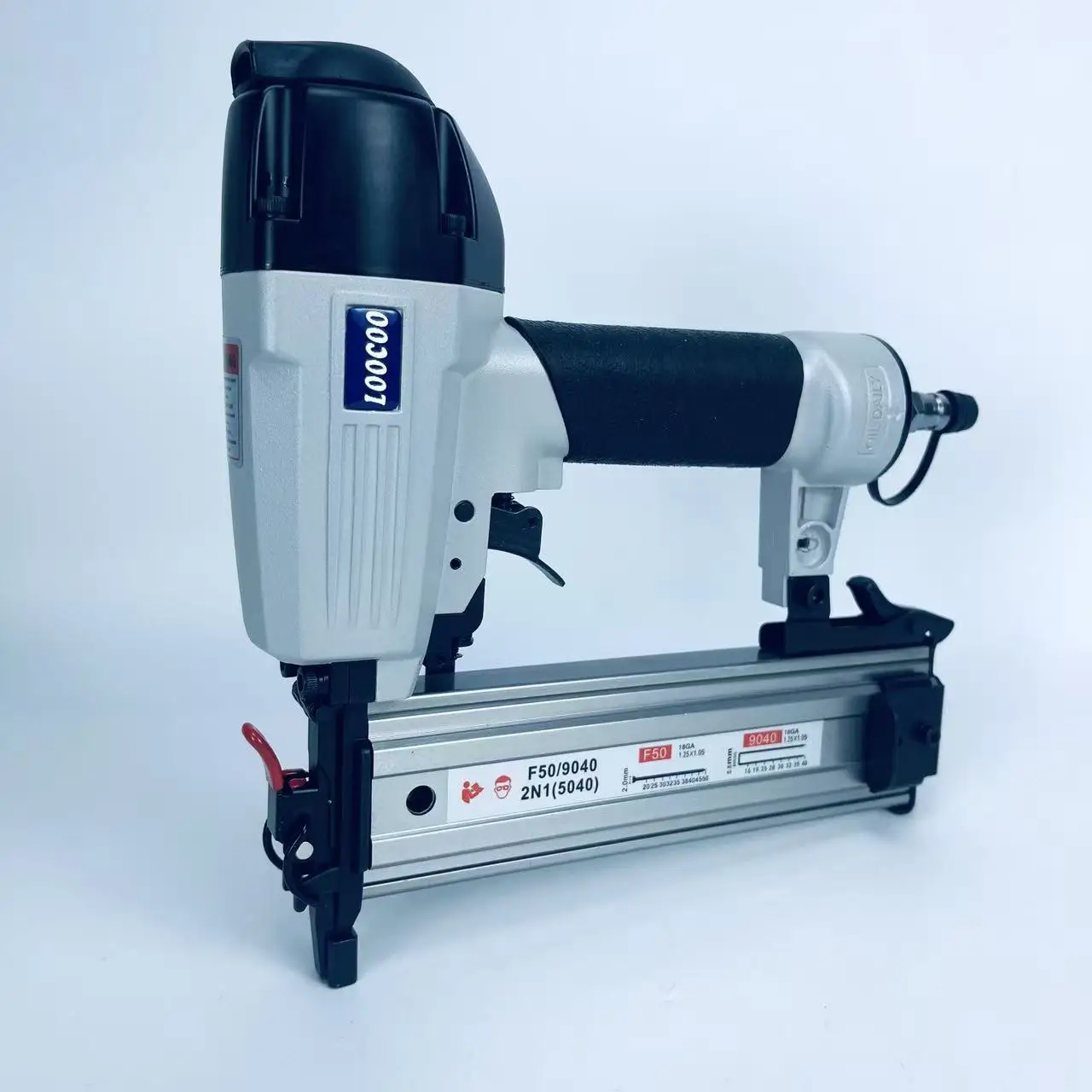 LOOCOO 5040 Dual-Use Straight & Code Nail Gun, Pneumatic Nailer for Woodworking, Sofa Furniture Making, Door and Window Decorati