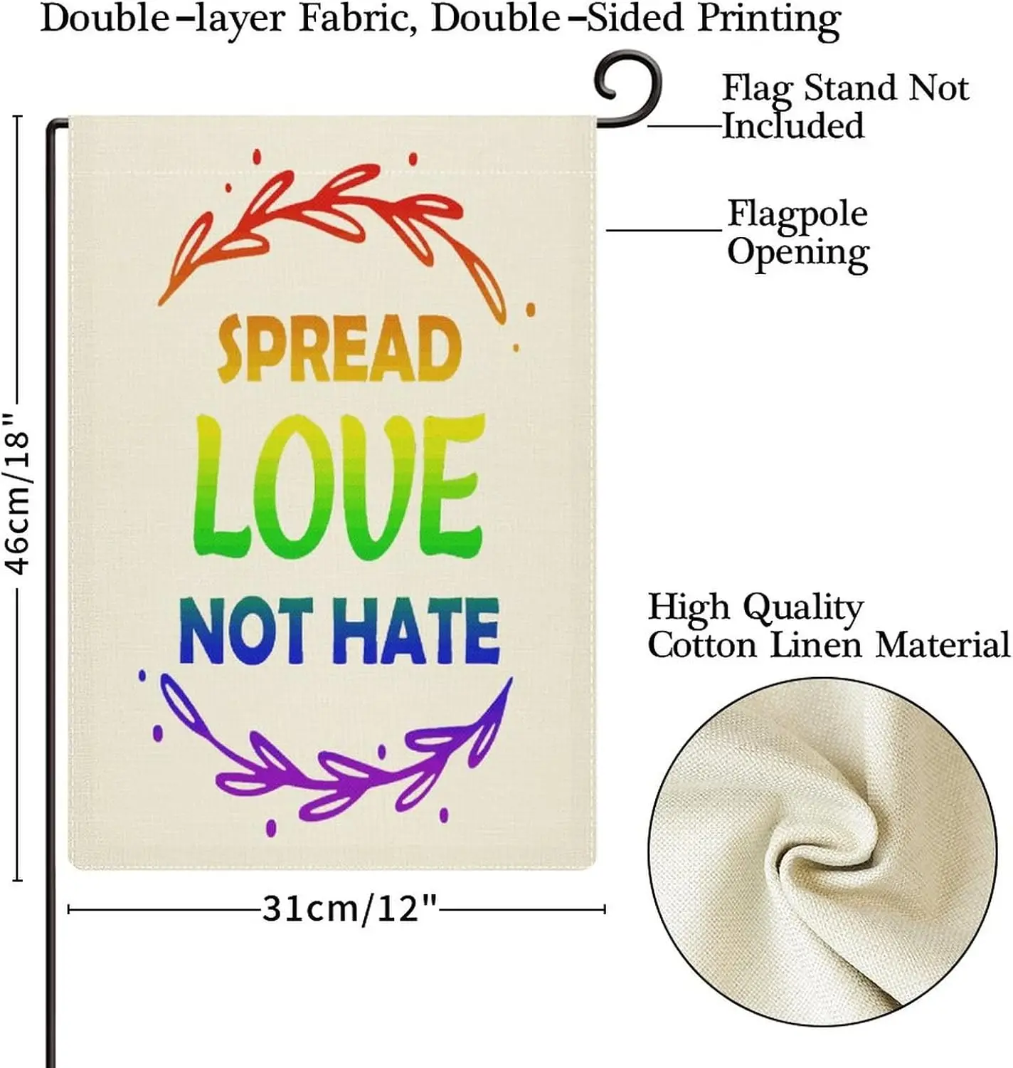 June Pride Parade Decorative Farmhouse Flag for Garden Pride Parade Spread Love Not Hate Lawn Decor Garden Flag Celebrate Ju yyi