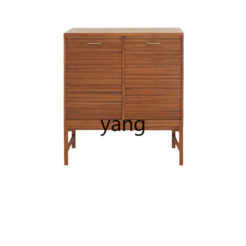 Yjq Furniture Teak Rolling Door Sofa Side Cabinet Bedroom Storage Living Room Solid Wood Storage Sideboard Cabinet