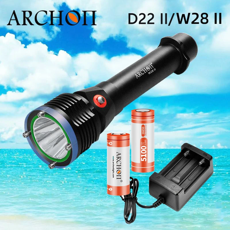 

ARCHON D22 II /W28 II Diving Flashlight Max 1200 lumens Underwater 100M waterproof diving light 26650 dive torch lanterns