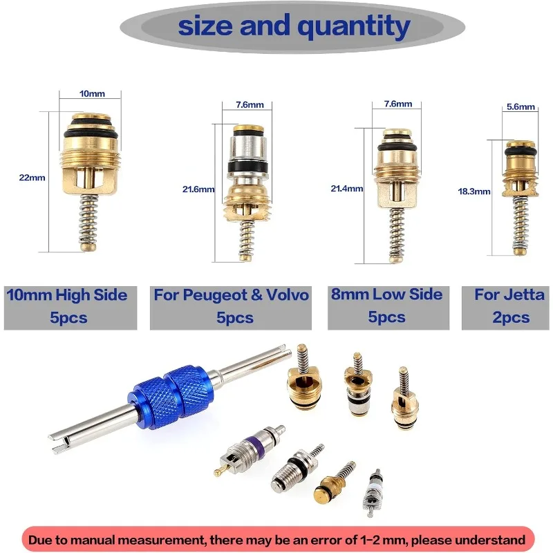 40PCS Car AC Valve Core Kit R12 R134a with Dual Head Remover Tool Universal Automotive Air Conditioning Refrigeration Repair Set