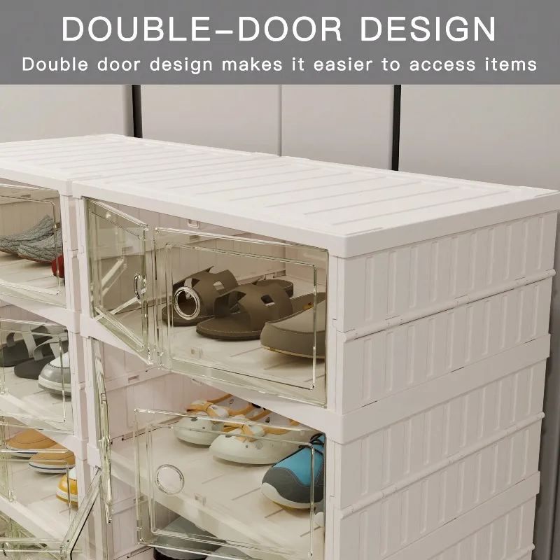 9 Tiers-36 Pairs Foldable Shoe Cabinet With Doors, Large Plastic Folding Shoe Cabinet, Easy Assembly Shoe Shelves Organizer For Entryway, Living Room, Household Storage And Organization - view 4