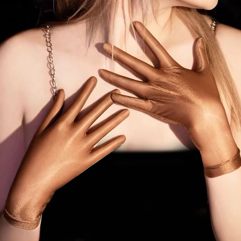 

Женские глянцевые эластичные прозрачные ультратонкие перчатки-носки для клубной одежды, короткие перчатки до запястья