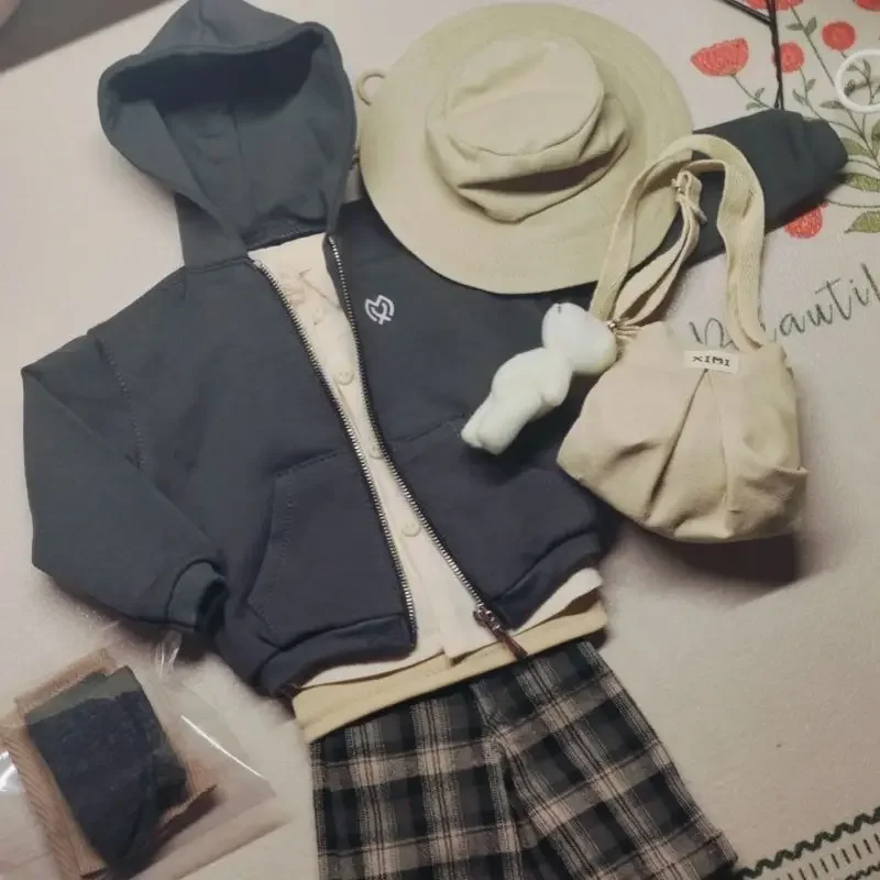 1/4 poppenkleding pak voor 45 cm Bjd pop speelgoed hoed + jas + binnenlaag + shirt + broek of shorts + sokken + tas popaccessoires, geen pop