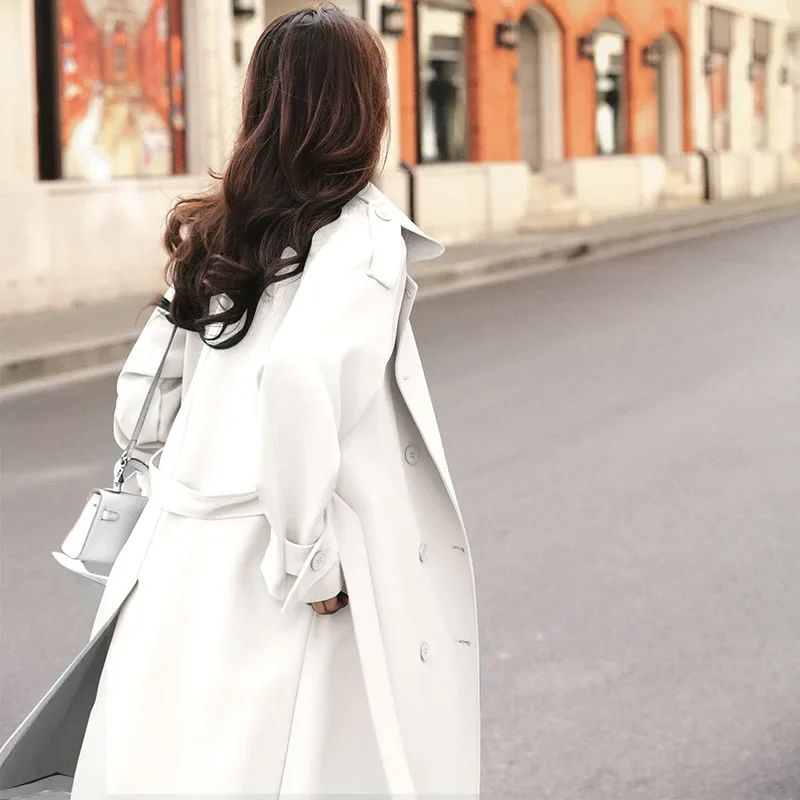 Fashionable Medium-Length White Trench Coat Jacket For Women 2021 Spring Autumn New Arrival Street Style Overcoat