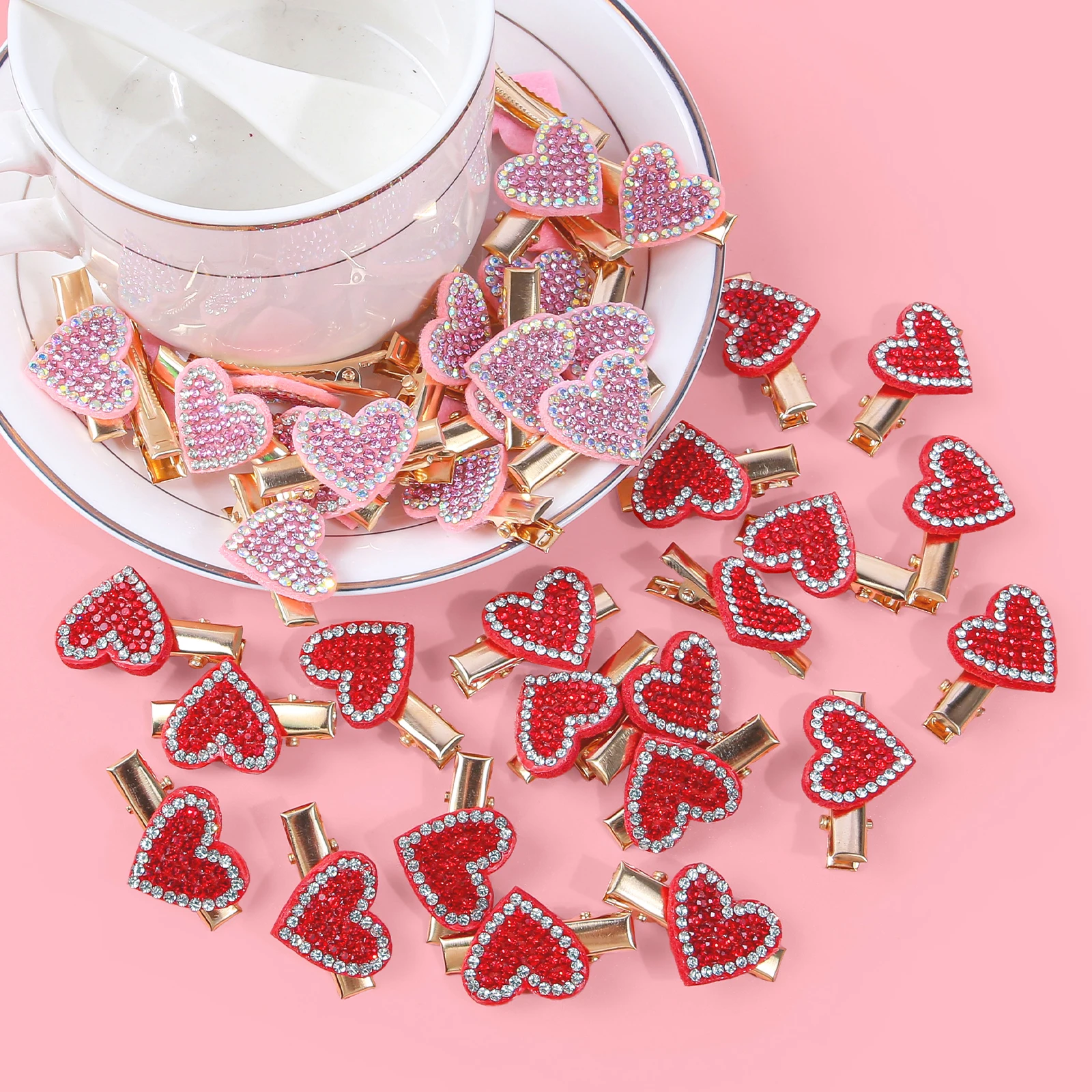 10/20 Stück Valentinstag Herz Haarspangen Mädchen Frauen Kristall Herz Haarspangen Goldene Clips Haarnadeln für Kinder Haarschmuck