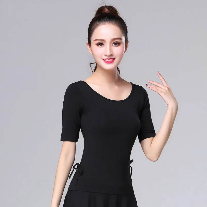 

Clothing top female adult short sleeved drawstring slim fit training modal dance training suit sexy top