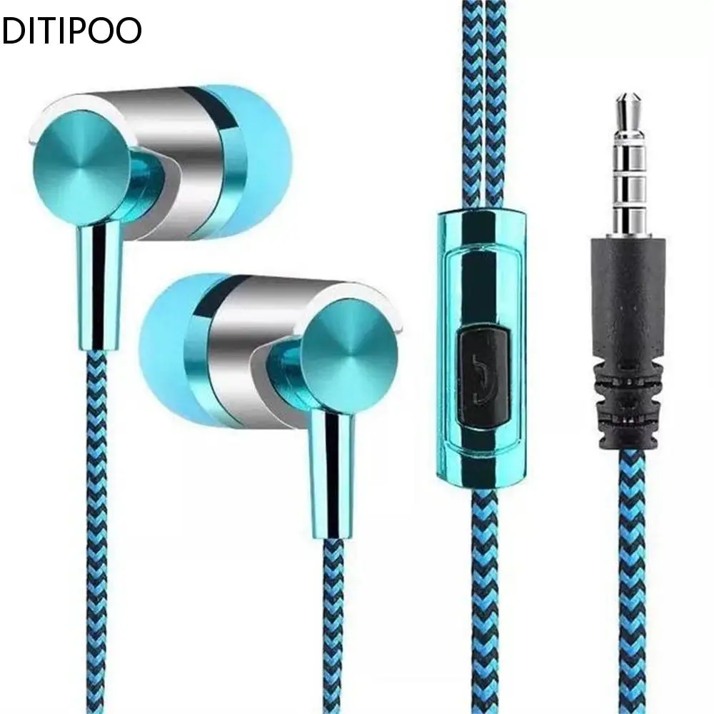 Universal In-ear Headset Braided Cord With Microphone 3.5mm Jack Bass Stereo Wired Control Sports Earphone For Smart Phone