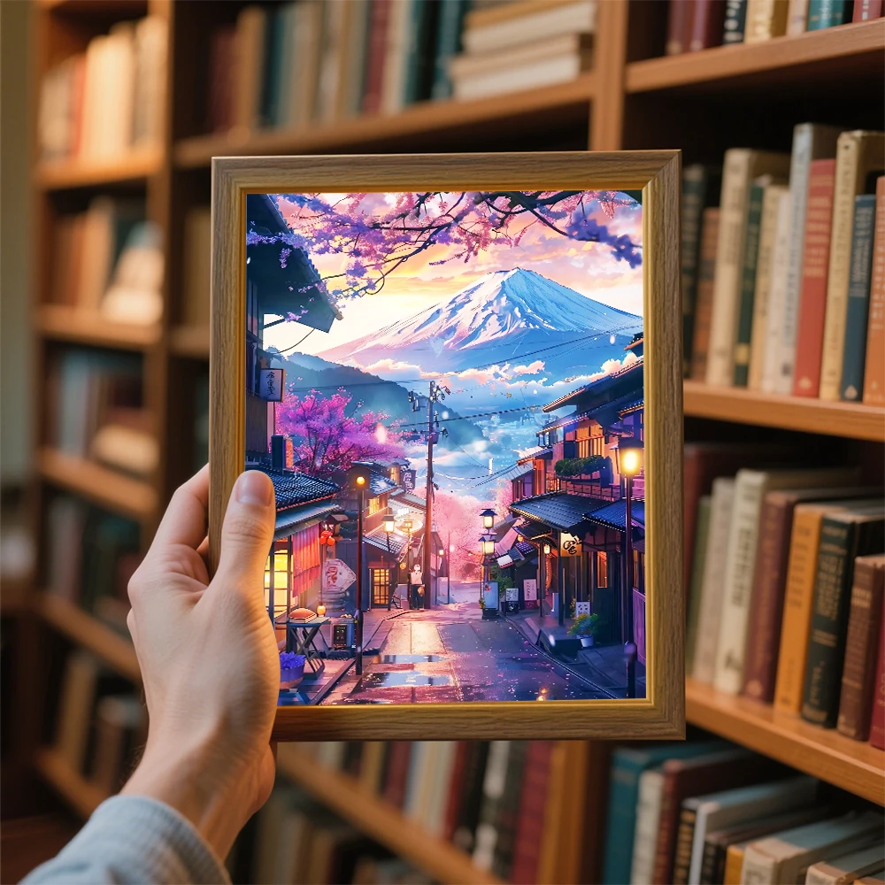 

LED Lights Painting Frame Of Fuji Mountain Scenery Wooden Framed Night light 3 colors Dimming Bedroom decoration Table Lamp