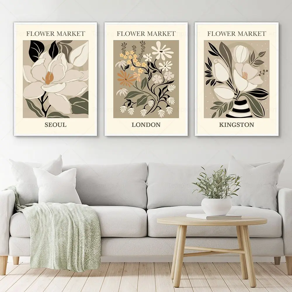 Abstract Flower Market Vintage Posters Nordic Prints Seoul London Kingston Wall Art Canvas Painting Wall Pictures Decoratiove