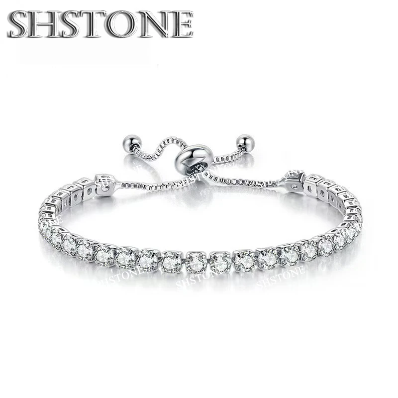Edle 925 Sterling Silber Armband Kette Luxus Farbe Kristall Hand Schmuck Für Frauen Charme Hochzeit Geschenk Party 18 cm