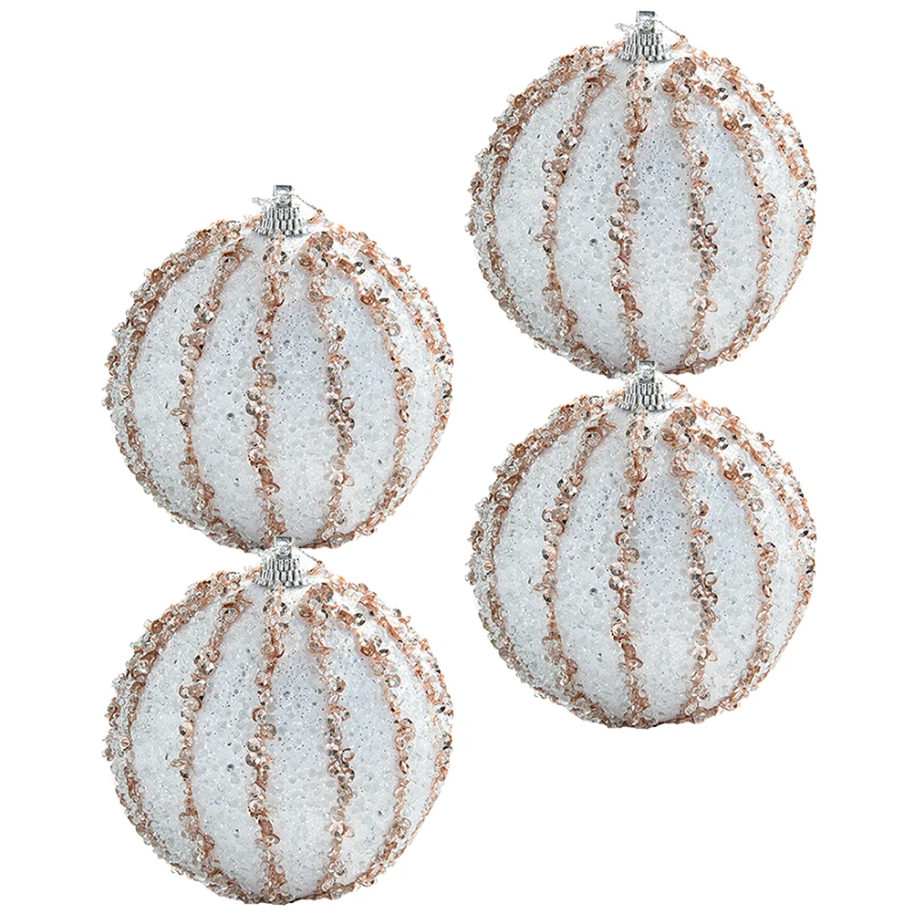 

4 Pcs 8cm Christmas Decoration Balls White Glitter Vertical Stripes Durable Ornaments for Tree Wreaths
