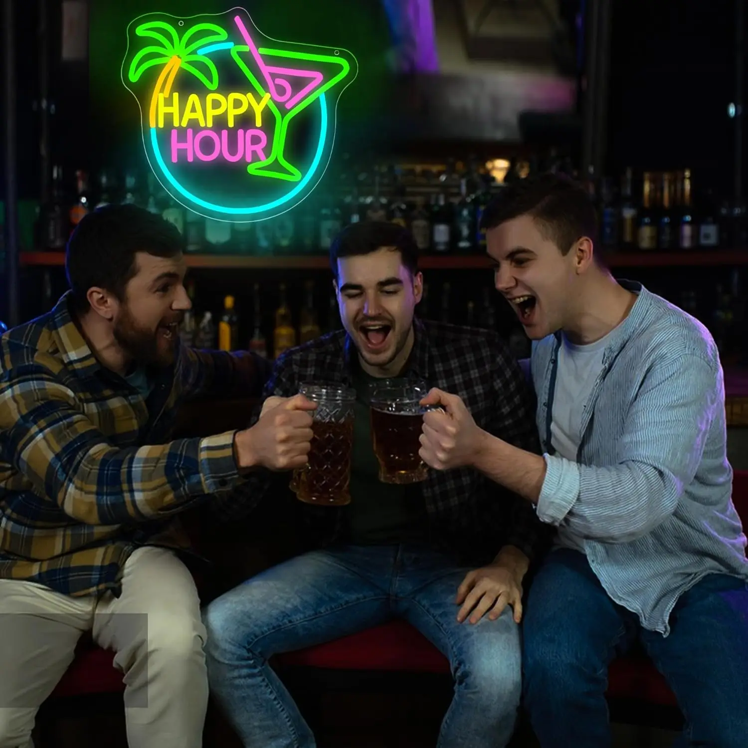 Happy Hour Neon Sign Dimmable Cocktail Neon Light Wall Decor for Man Cave Bedroom Bar Sign Home Beer Store Hotel Party Club Offi