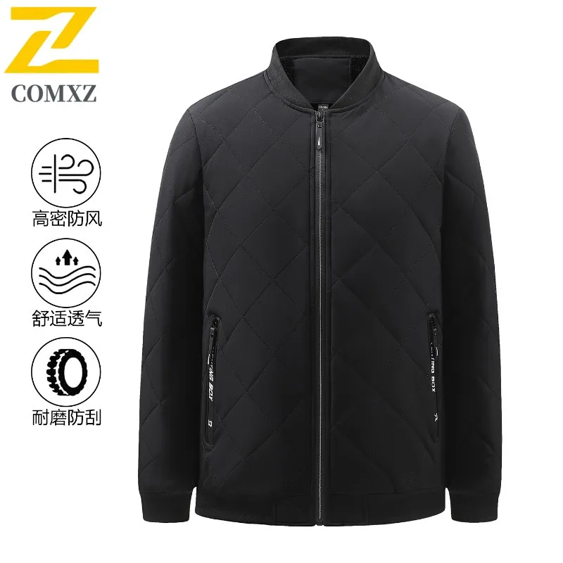 COMXZ 2025 Winter Fleece Lined Thick Cotton Jacket Men Fashion Baseball Collar Casual Outwear tactics lightweight windbreaker