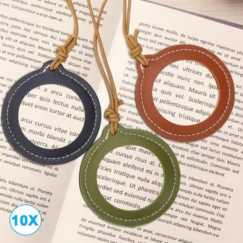 1pcs Vintage Leather Strap Necklace Handheld Mini Magnifying Glass Magnifier Pendant for Elderly Reading Aid Easy to Use