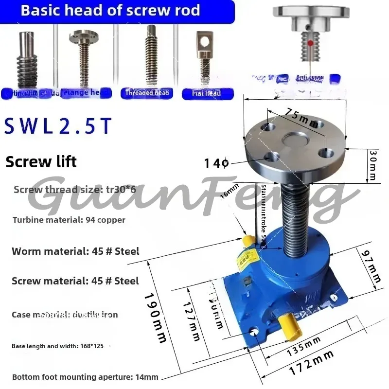 Electric turbine worm, screw, crane spiral lift hand crank