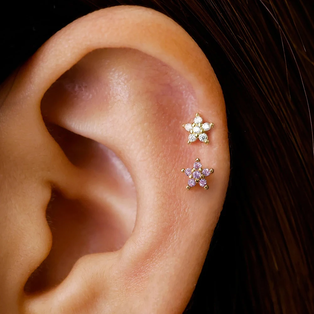 1PC Modny kolczyk ze stali nierdzewnej Mini CZ Zircon Flower Stud Earring Tragus Chrząstka Helix Hoop Conch Rook Daith Lobe Piercing Biżuteria — zdjęcie 3
