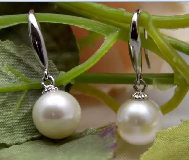 

PAIR 11-12MM NATURAL SOUTH SEA GENUINE PERFECT ROUND WHITE PEARL dangle EARRING