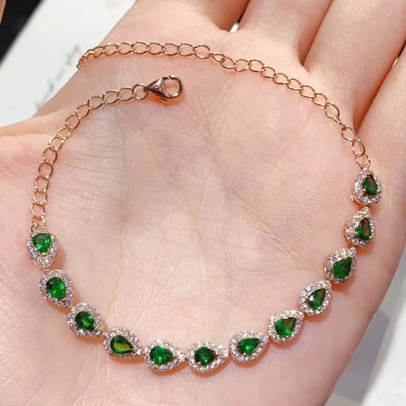 

18K Gold Plated 925 Silver Diopside Bracelet for Party 12 Pieces 3mm*4mm Total 1.2ct Natural Diopside Silver Bracelet Women Gift