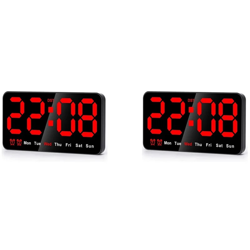 ساعة حائط رقمية AB45 2X، ساعة رقمية LED مقاس 9 بوصة، شاشة كبيرة مع 12/24 ساعة، أرقام كبيرة، ساعة حائط صامتة صغيرة (أحمر)