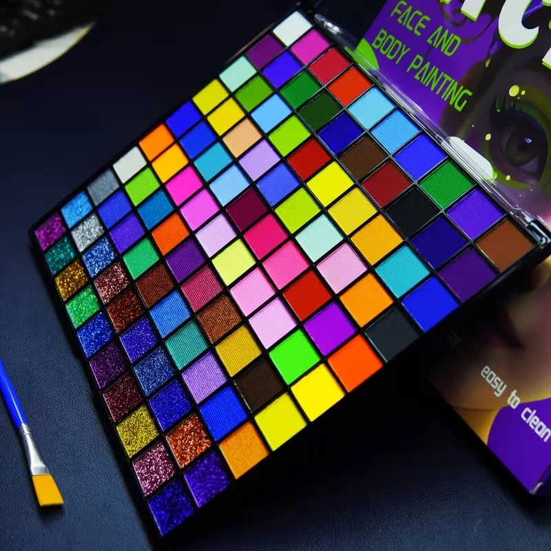 1 قطعة 100 لون رسم الجسم المائي | طلاءات غير لامعة وفلورسنت (تفاعل)، لؤلؤية ولامعة | مثالية للهالوين، Ch #3