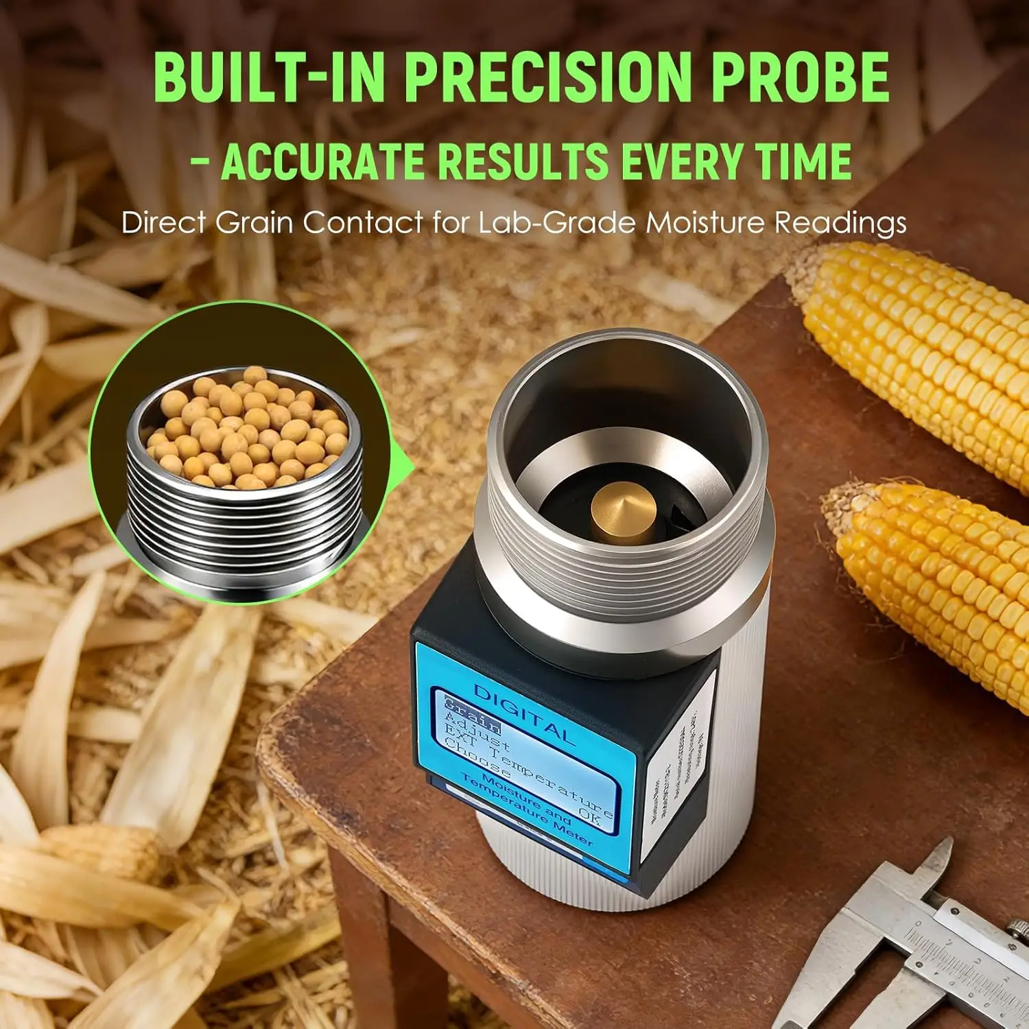 43-in-1 Grain Moisture Tester 0.5% Precision, Portable Cup Meter with Temp Compensation for Corn Wheat Coffee, Farmers Traders
