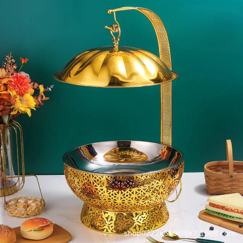 Luxury lace stainless steel gold alcohol stove Hotel restaurant buffet stove Can be hung and covered for insulation dinnerware